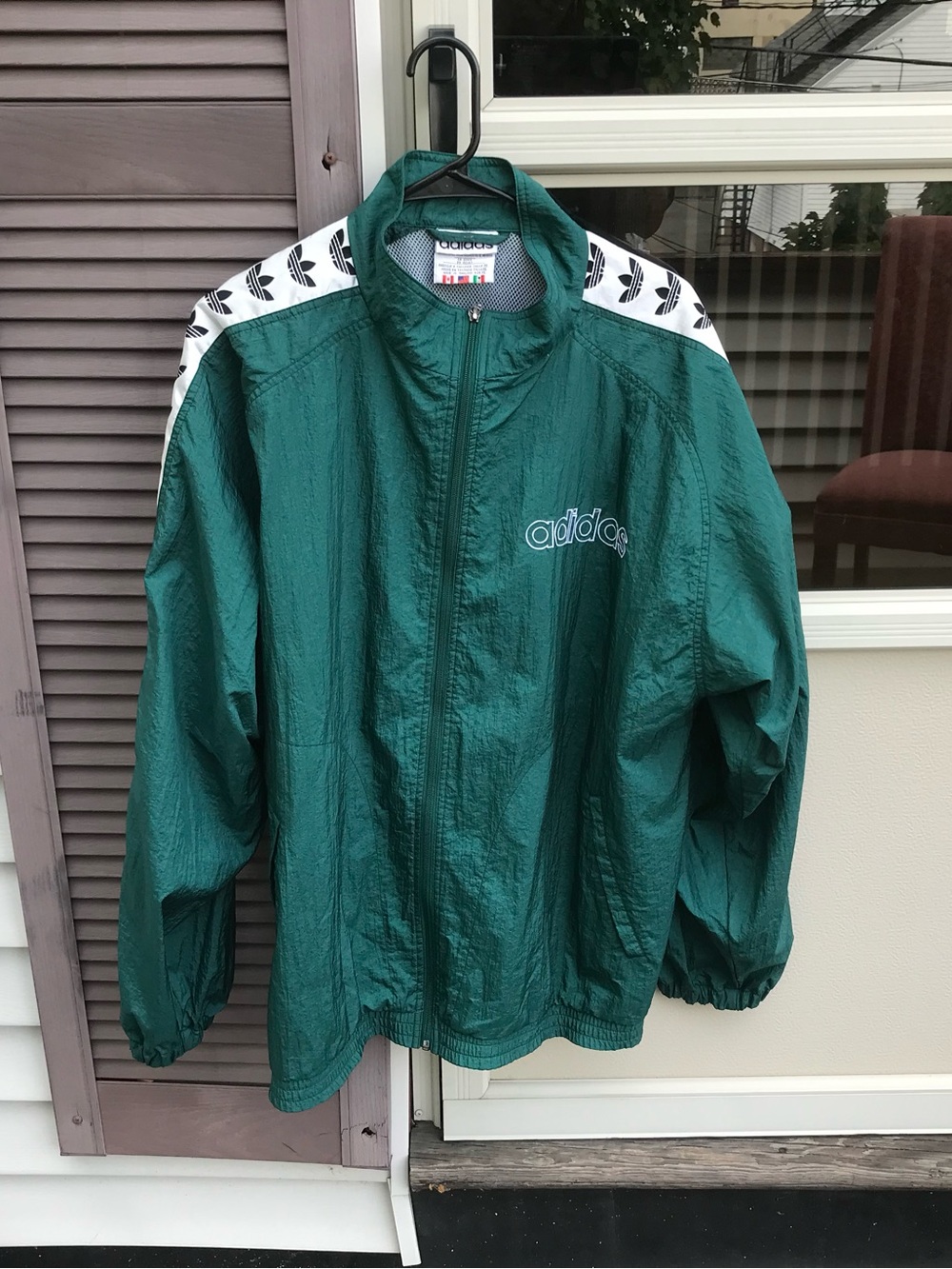 Vtg. Adidas Full Zip Windbreaker Jacket Embroidered Adidas Green Sz. XL